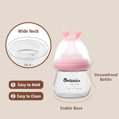 4oz (Pack 2)) Glass Baby Bottles with Natural Response Nipple Size SS - Anti Colic Baby Bottles Wide Neck Slow Flow
