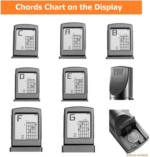 Pocket Guitar Chord Practice Tool, Portable Neck Trainer for Beginners with Rotatable Chords Chart Screen