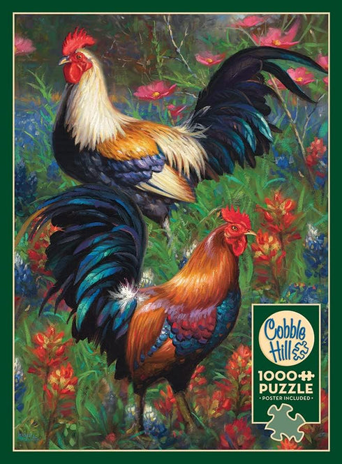 Cobble Hill 1000 Piece Puzzle - Roosters - Sample Poster Included