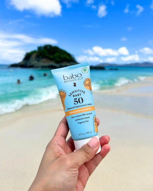 SPF50 Babo Botanicals Sensitive Baby Mineral Sunscreen Lotion - Natural Zinc Oxide - Face & Body - Fragrance-Free