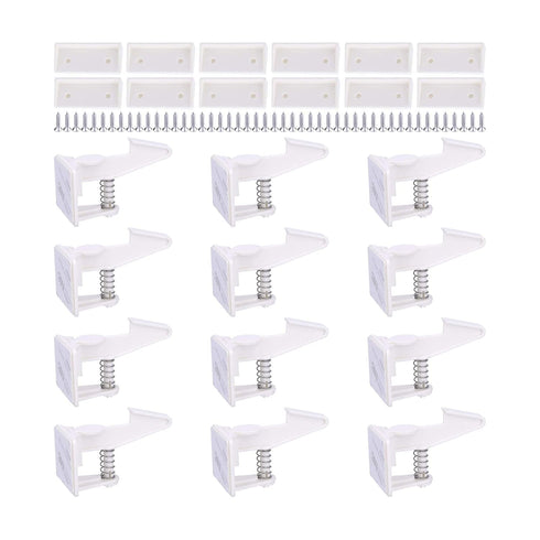 OKEFAN Cabinet Locks Child Safety Latches - 12 Pack Baby Proofing Cabinets Drawer Lock Adhesive Latch for Kids