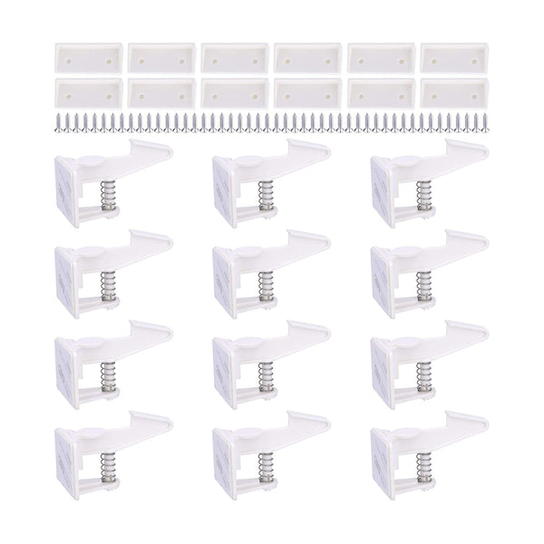 OKEFAN Cabinet Locks Child Safety Latches - 12 Pack Baby Proofing Cabinets Drawer Lock Adhesive Latch for Kids