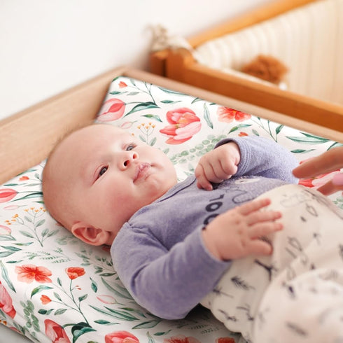 FIGEPO 4 Pack Set Baby Girl Changing Pad Covers Sheets Soft Fitted Floral or Elephant Theme Baby Girl Mattress Covers