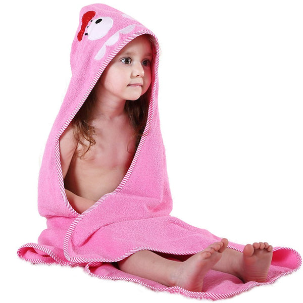 MICHLEY Animal Face Hooded Baby Towel Cotton Bathrobe for Boys and Girls, 0-6 Year, Pink