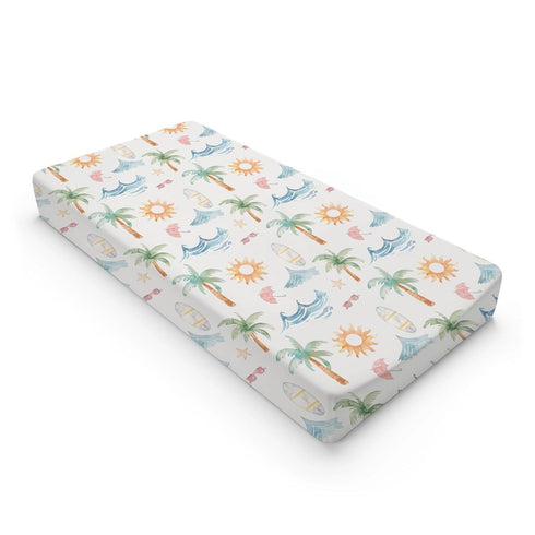 KuphiL10C Summer Girls-16x32 Beach Theme Palm Tree Starfish Sun Pattern Baby Changing Pad Cover, Unisex Beach Ocean
