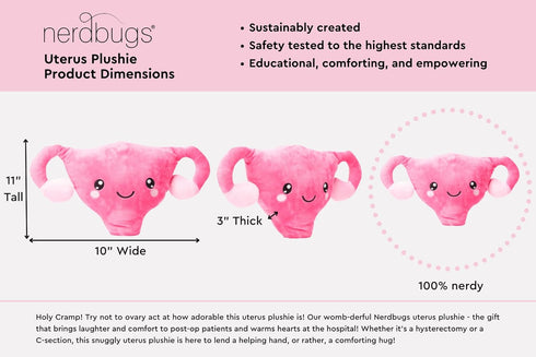 nerdbugs Uterus Plush Funny Hysterectomy Gift, Endometriosis & Fertility Support Toy, Gynecology Gift for Womens