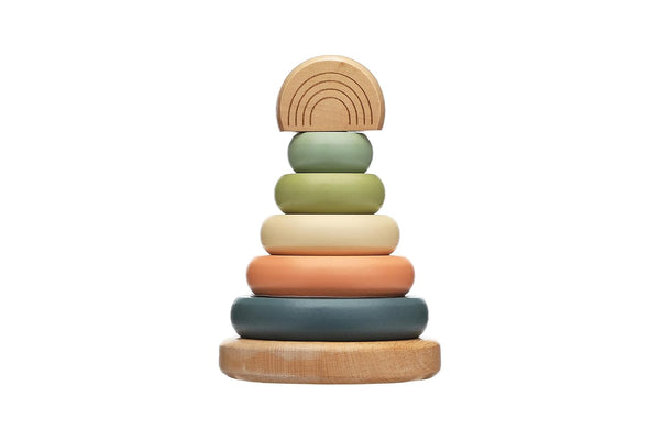 Pearhead Wooden Stacking Rainbow Toy, Montessori Toy for Baby and Toddler Ages 12+ Months, Interactive Stackable Rings