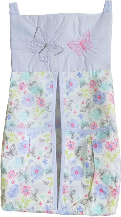 CribMATE 1 Purple Butterfly Nursery Diaper Stacker PC Floral Butterfly Diaper Hanging Bag for Baby Girl (Purple