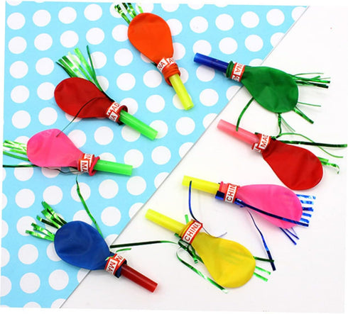 Toyvian Metallic Balloons, 100 Pcs Kids Playset, Musical Blow Outs Party Whistles Noisemaker for Children