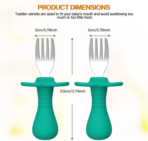 2 Pcs Baby Forks, Toddler Forks for Self Feeding, Kids Forks with Silicone Round Handle, BPA Free