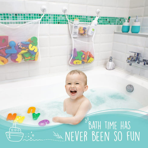 Comfylife 2 x Mesh Bath Toy Organizer + 6 Hooks + 36 Educational Foam Letters & Numbers for Baby Bath Toys