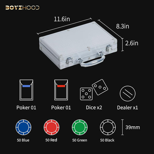 Boyzhood Chips,200Pcs Set Case,11.5 Set Poker Poker with Aluminum Travel Gram Poker Chips for Texas Holdem Blackjack