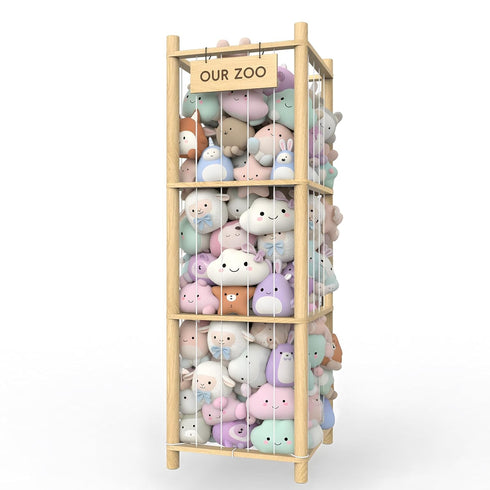 POOSIDE Stuffed Animal Storage Organizer, 53.5" Solid Wood Zoo Toy Holder for Kids