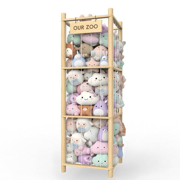 POOSIDE Stuffed Animal Storage Organizer, 53.5" Solid Wood Zoo Toy Holder for Kids