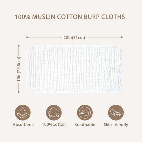 10 Pack 100% 20''X10'' Yoofoss Muslin Burp Cloths for Baby Organic Cotton Baby Washcloths for Boys Girls Large Super