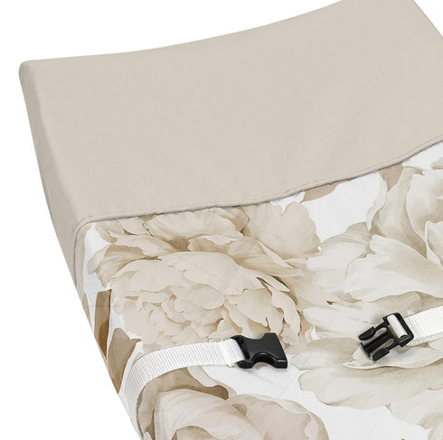 Sweet Jojo Designs Taupe Beige Boho Shabby Chic Floral Girl Baby Changing Pad Cover - Infant Newborn Diaper Table