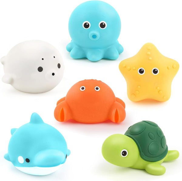 PUPTILY Bath Toys 6 Pack No Hole Baby Bathtub Toys Soft Squeezable &