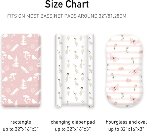 3-Pack Cozy (32" 16") Organic Bassinet Sheets for Girls Stretch, Soft Fitted Bassinet Mattress Sheet x Universal Fit