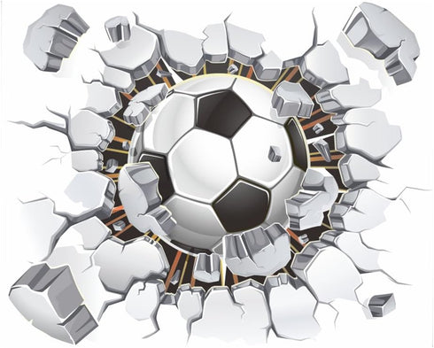 17"x16" 3D Soccer Football Cracked Wall Stickers, Removable Vinyl Decals for Kids Room