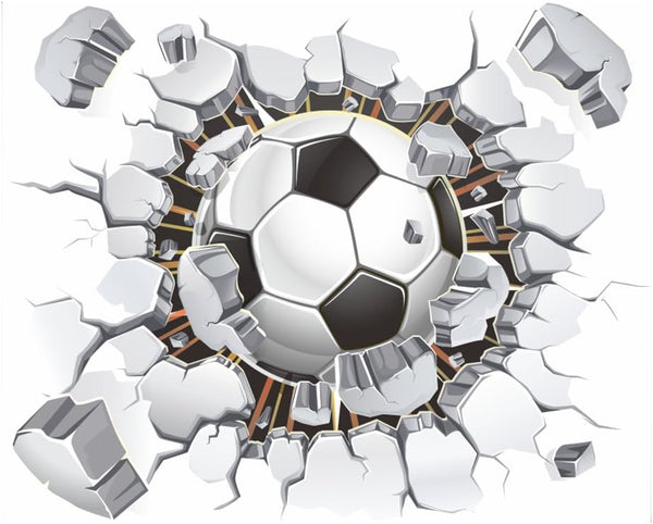 17"x16" 3D Soccer Football Cracked Wall Stickers, Removable Vinyl Decals for Kids Room