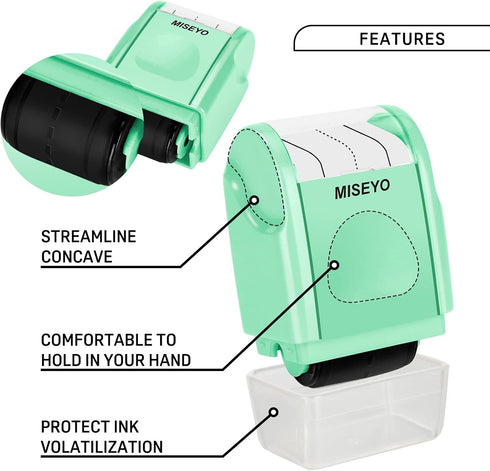 Miseyo Dashed Handwriting Lines Practice Roller Stamp, Self-Inking Mint Green Line Rolling Stamps for Kids