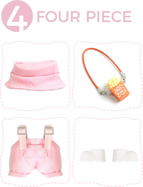 Set 6.69''/17cm Clothes for Labubu Clothes (NO Doll) fit Doll Clothes, Premium Outfit with Accessories, Pink-Popcorn