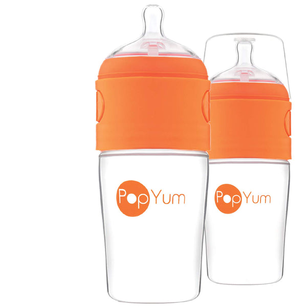 PopYum 9 oz Orange Anti-Colic Formula Making/Mixing/Dispenser Baby Bottles, 2-Pack with #2