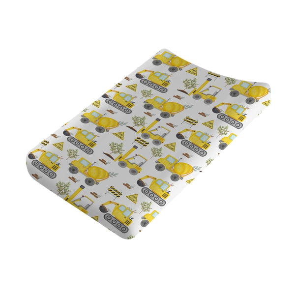 Construction Truck Excavator Changing Pad Cover, Cute Fitted Baby Change Table Sheets for Boys Girls, 32''x16''