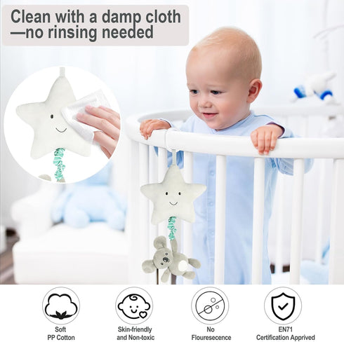 Baby Hanging Musical Toy With Music Box, Lullaby Pull Sensory for Babies Boys and Girls, Clip On Infant Pram Pushchair