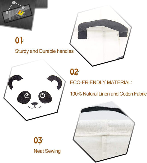 Rectangle Panda Storage Basket with Handles, Collapsible Canvas Toy Bin for Kids and Room Decor (PANDA)