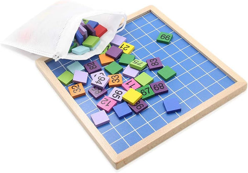 Wooden Math Learning Board Toy, Montessori 1-100 Consecutive Numbers Educational Game for Kids with Storage Bag