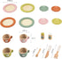27PCS Set, Giant bean Wooden Toy Plates and Dishes for Kitchen Wooden Play Kitchen Accessories for Girls and Boys