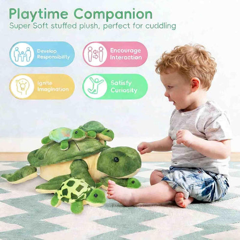 5 12" Mommy 4 PCS Sea Turtle Stuffed Animals with Babies, Stuffed Turtle Plush Toy with Babies Turtles Inside, Big