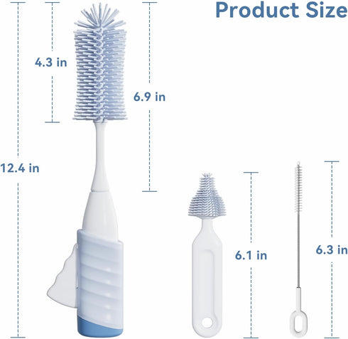 Swishine Set, Baby Bottle Brush Innovative Efficient Press-to-Spin Brush Cleaner - Includes Silicone Bottle Brush