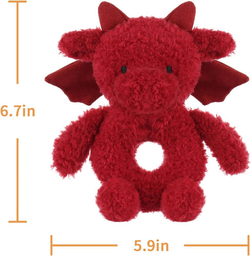 Apricot Lamb Baby Lovey Red Dragon Soft Rattle Toy, Plush Stuffed Animal for Newborn Soft Hand Grip Shaker Over 0 Months (Red Dragon, 5.9 Inches)