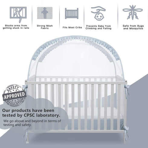 L RUNNZER (55.2" 27.6" 51.6" Crib Tent, Crib Net to Keep Baby in, Breathable Pop Up Crib Tent Canopy Keep Baby from