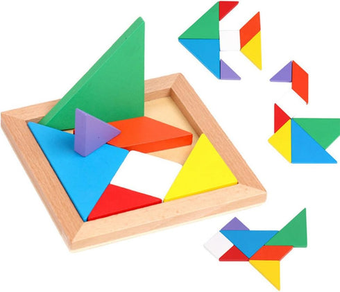 3 Otters Wooden Tangrams Puzzles, 4 Pack Educational Shapes Puzzle Toys for Kids and Adults, STEM Montessori Wood Toy