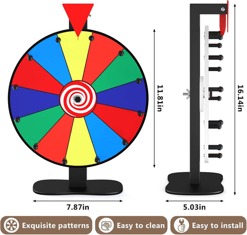 Retbtnm 12-Inch 12 Color Prize Wheel, Slot Editable Spinning Wheel with Dry Erase Board & Marker for Parties