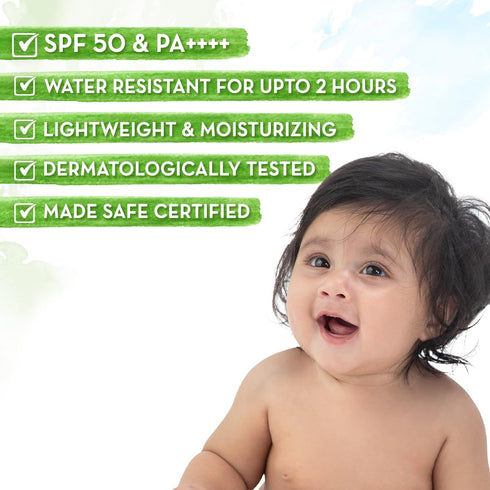 50 0-10 1.69 Oz/50 ml Mamaearth Moisturizing Ultra Light SPF Baby Sunscreen Lotion with PA++++ | Broad Spectrum