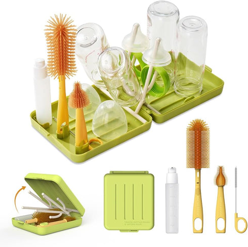 VOGOGE Travel Bottle Brush with Portable Bottle Drying Rack, Baby Bottle Brush for