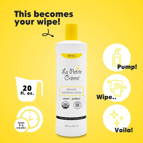 French Premium Diapering Lotion - Gentle Moisturizer & Skin Cleanser, Diaper Cream Alternative (20 oz)