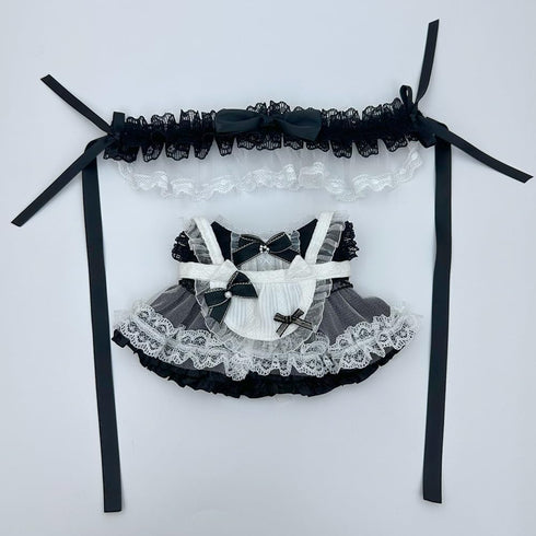 niannyyhouse 10cm, 15cm, 20cm Headdress Dress Apron Plush Doll Lace Outfit Accessories (Black-20cm)