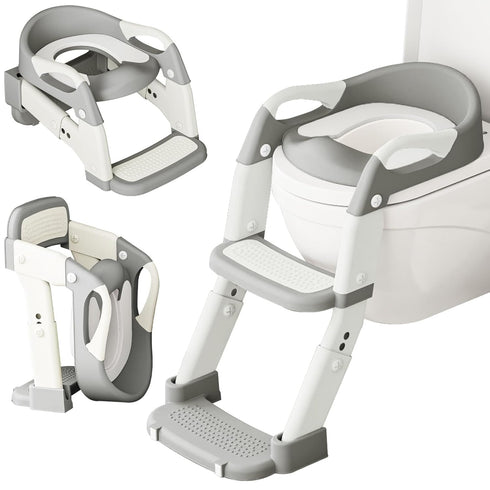 DEEKI 3 in 1 Potty Training Seat with Step Stool Ladder Foldable Anti-slip
