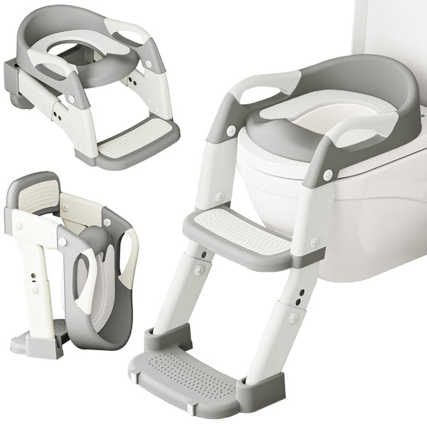 DEEKI 3 in 1 Potty Training Seat with Step Stool Ladder Foldable Anti-slip