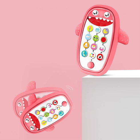 Baby Shark Cell Phone Toy with Removable Teether Case, Light, Music & Adjustable Volume for Kids 0-6 Months (Red)