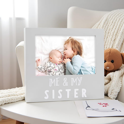 Pearhead Me & My Sister Sentiment Photo Frame - Big Sister or Brother Gift, Gray