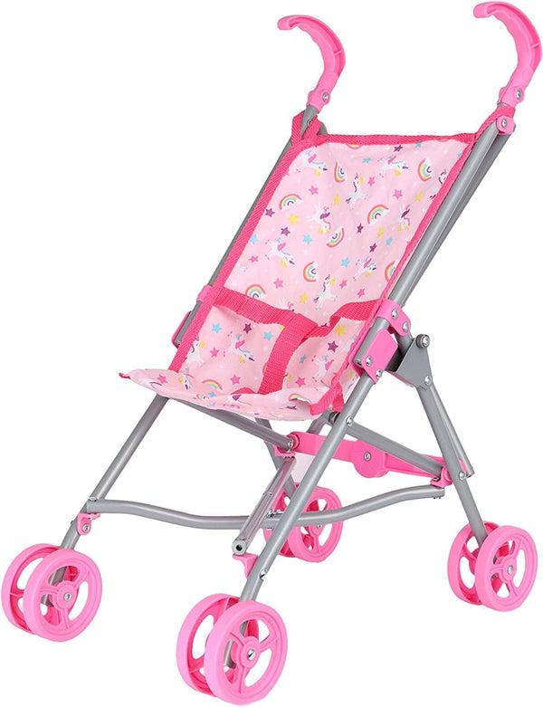 Dream Collection Doll Stroller - Metal Fold Up and Down Umbrella Stroller for Pretend Play, Pink