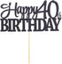 PALASASA Black Glitter Happy 40th Birthday Cake Topper, 40 Anniversary Party Decoration