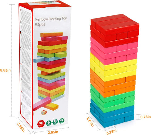 Coogam Wooden Blocks Stacking Game with Storage Bag, Toppling Colorful Tower Building Blocks Balancing Puzzles