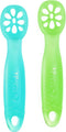 ChooMee FlexiDip Silicone Baby Learning Utensil, Flat Head Spoon with Firm Handle, Designed in USA, BPA Free, 2 CT Aqua